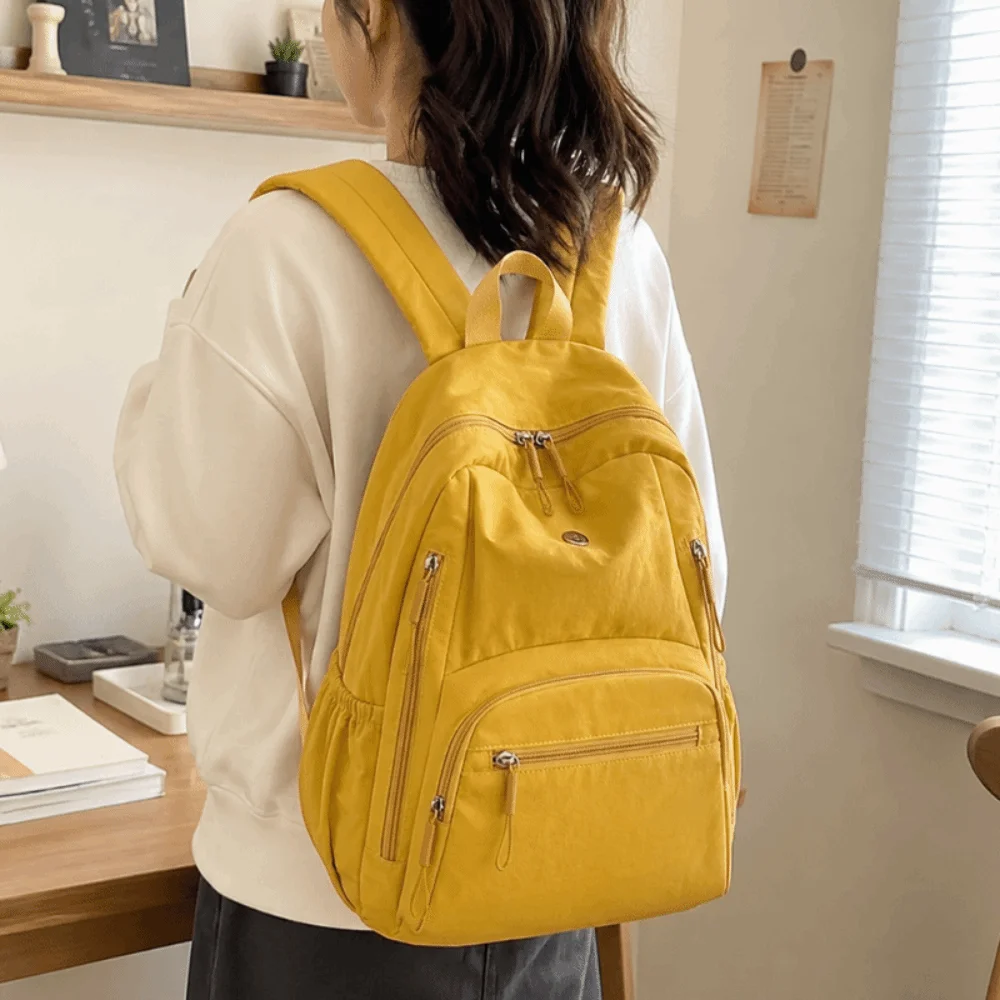 Casual Large Capacity Nylon School Bag Lightweight Durable Travel Backpack Solid Color Waterproof Laptop Daypack Camping