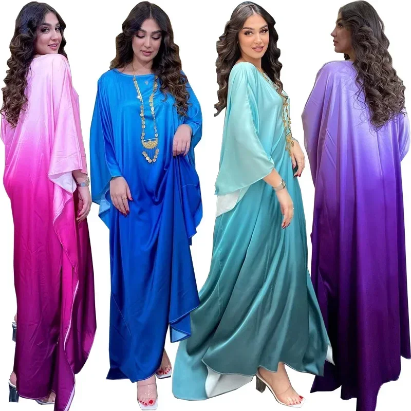 2024 Elegant Summer Muslim Women Long Sleeve O-neck Plus Size Abaya Kaftan Abaya Dress African Dresses for Women Dubai Abaya