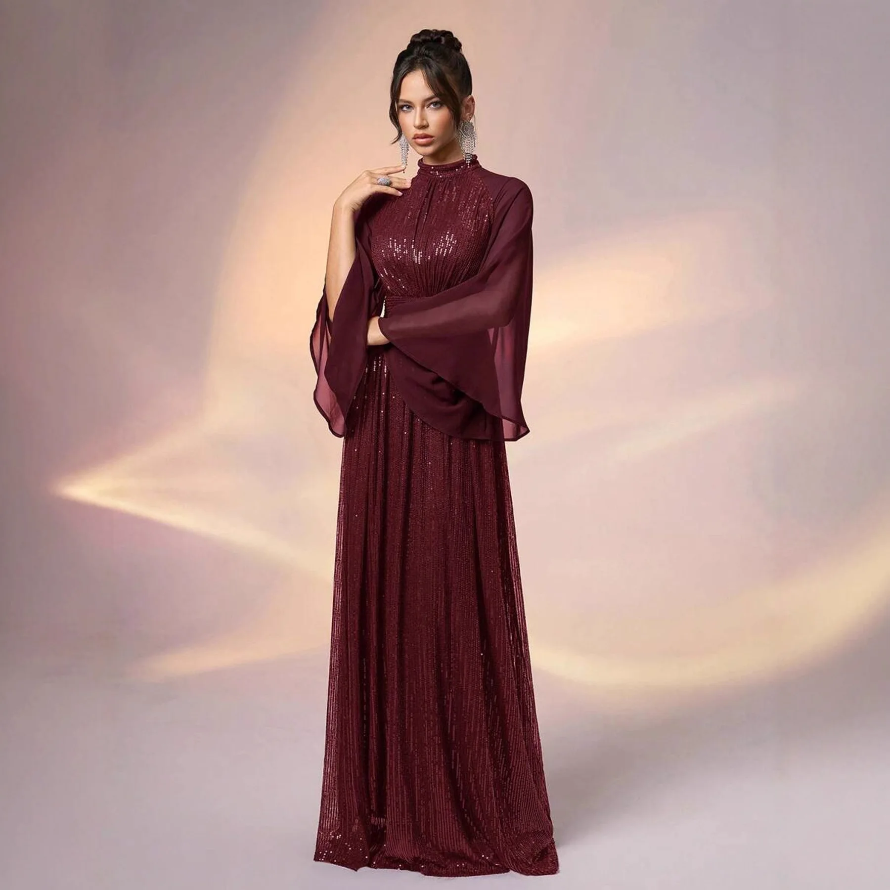 

Elegant Sequin Long Sleeved Evening Gown with Personalized Women Dress