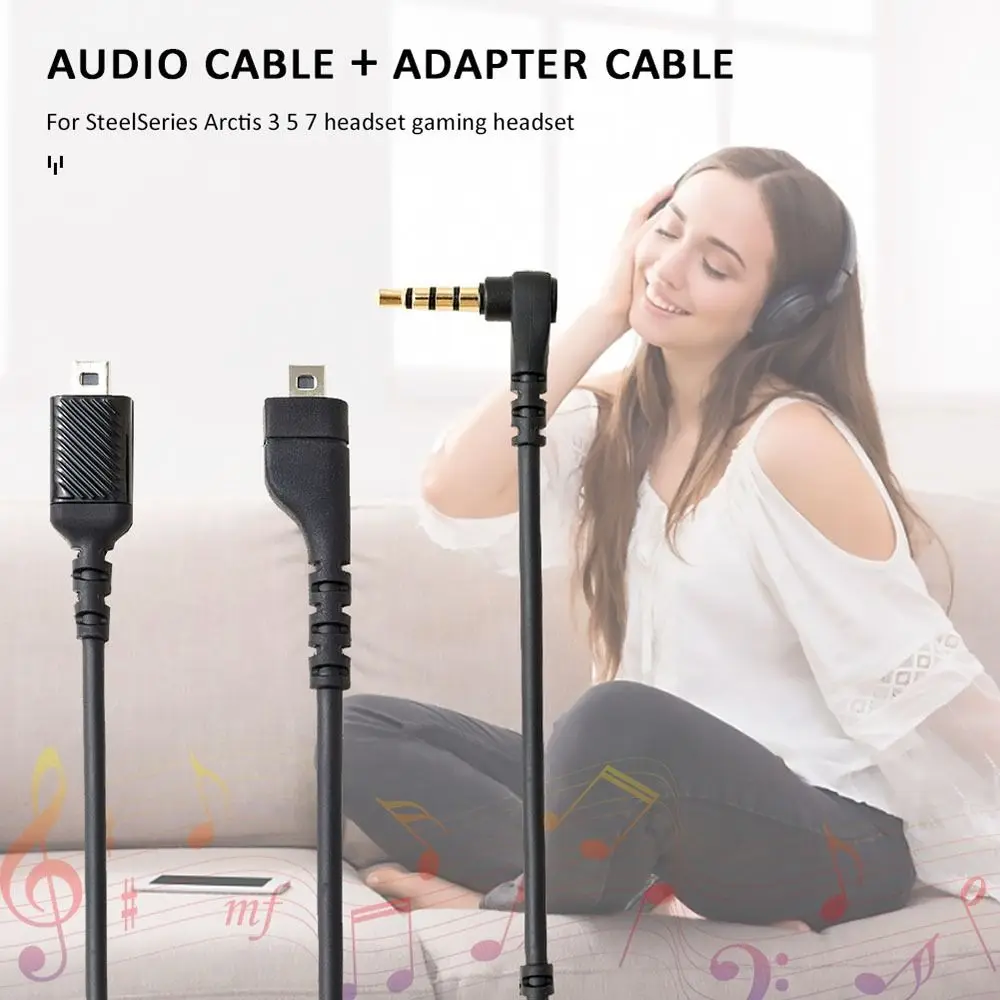 Black Replacement Aux Cord Oxygen-free Copper High Quality Sound Card Cable Flexible for GameDa for SteelSeries Arctis 7 5 3 Pro