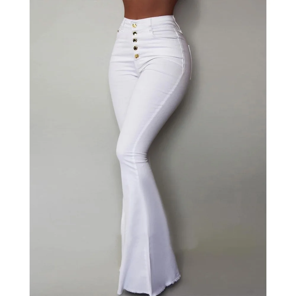 Women Solid color high waisted hip hugging pants flared fish tail pants fashionable Casual single breasted minimalist trousers