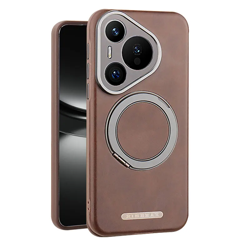 

New Luxury Business Case For Huawei Pura 70 Pro+ Plus Ultra Leather Cover With 360 Rotation Metal Magnetic Ring Stand Shockproof