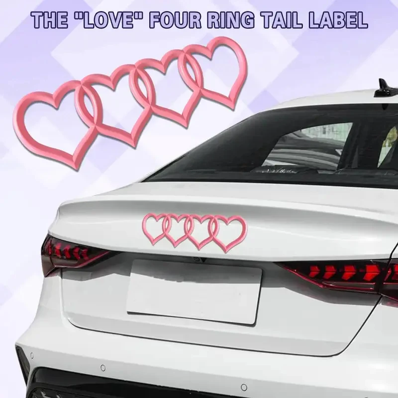 

Romantic Four Linked Hearts Car Rear Trunk Badge Self-Adhesive 3D Heart Shape Vehicle Decal