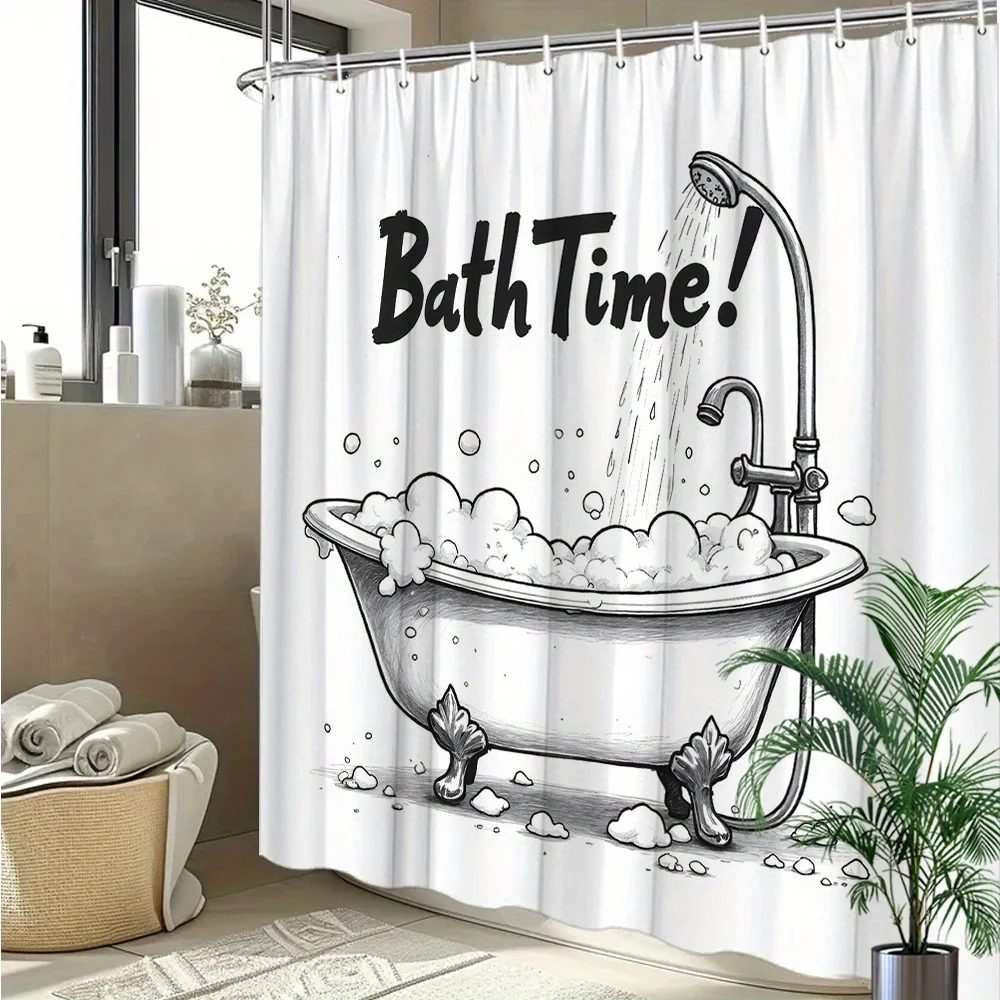 Vintage Clawfoot Bathtub Shower Curtain - Retro Bubbles Design with 