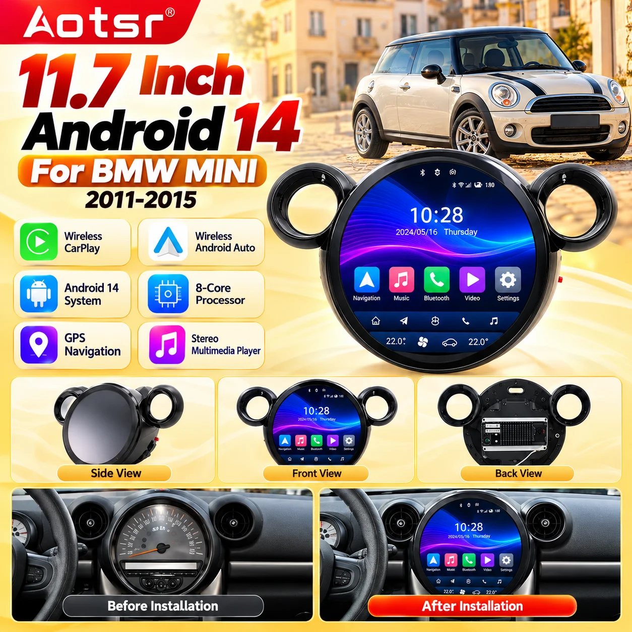 Android14 Car Radio 11.7 inch Screen for BMW MINI 2011-2015 Navigation Device Wireless GPS Player Stereo Multimedia Player