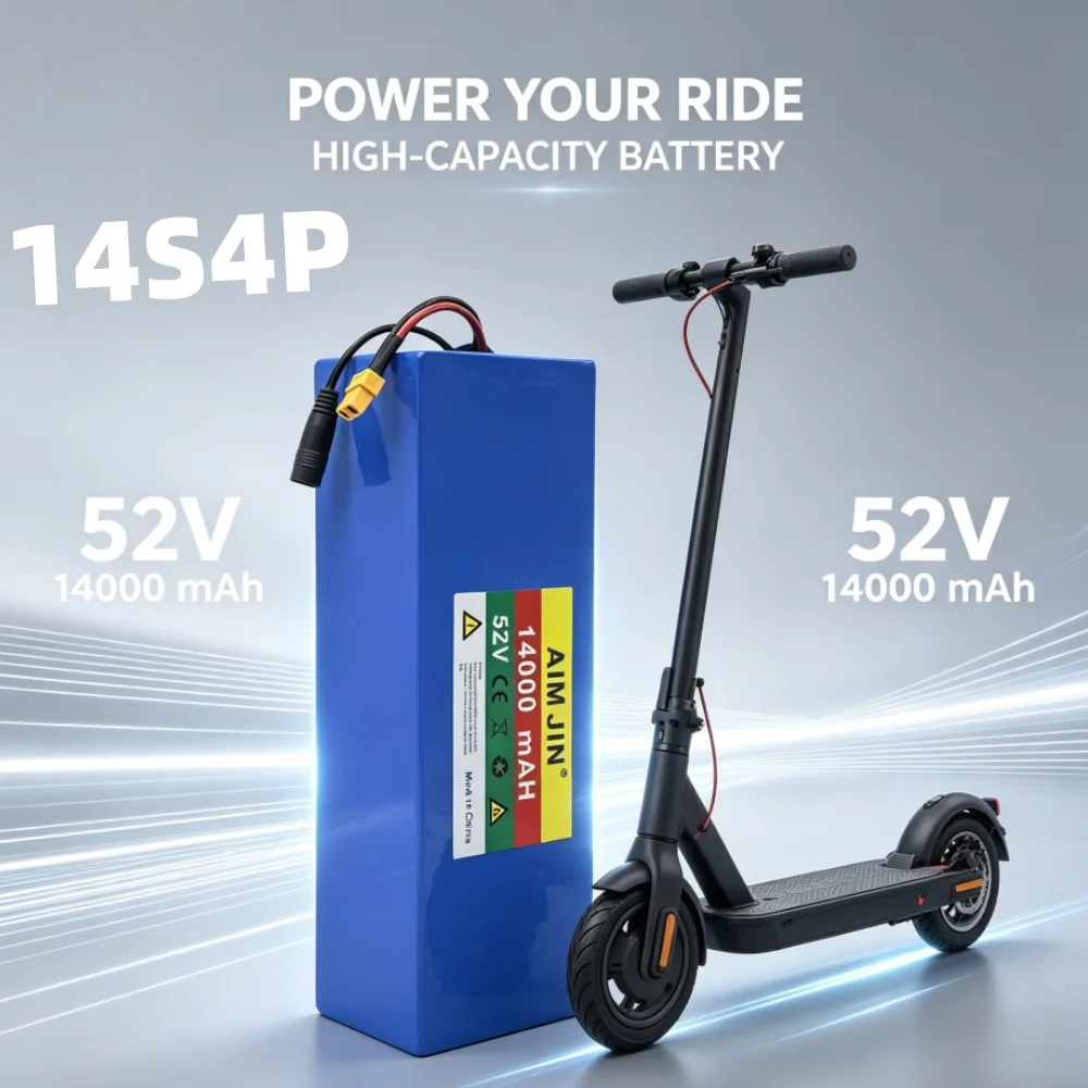 

52V Battery 14000mAh for Balance Car, Bike, Scooter, Tricycle 18650 Lithium Battery 14S4P battery pack with BMS