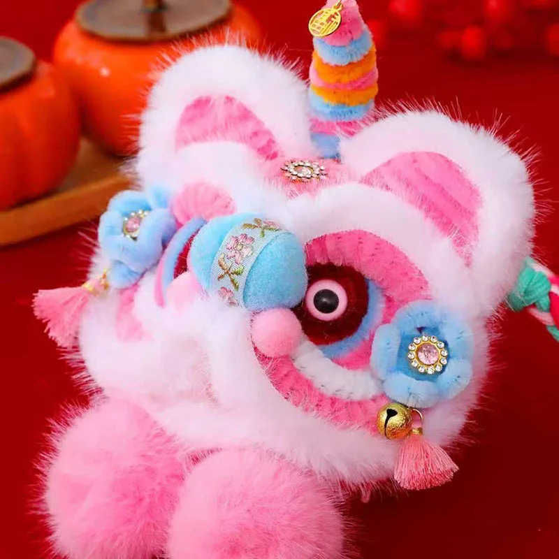 Squishy Lion Dance Plush Pendant Traditional Chinese Style Ornament with Braided Rope Lucky Charm for Spring Festival Decoration
