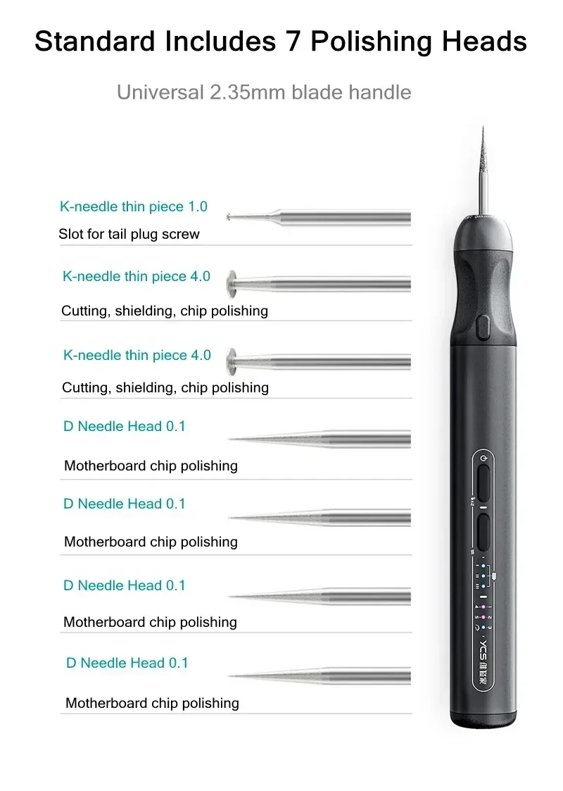 YCS 2nd MAX Electric Polishing Pen Five Gear for Mobile Phone Maintenance Motherboard Chip CPU Grinding Carving Disassembly Tool
