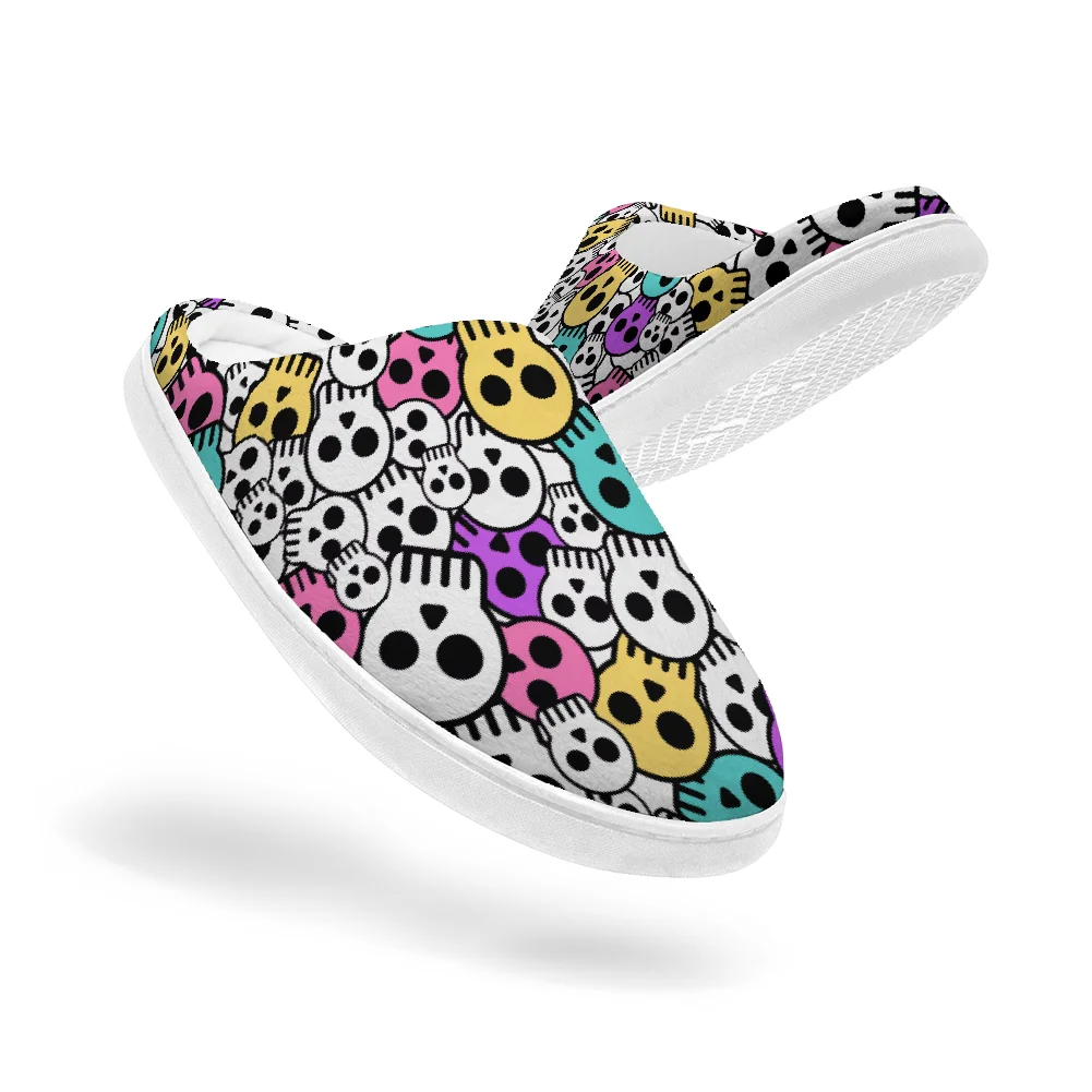 

Skull printed cotton slippers plush casual warm slippers winter home cotton slippers