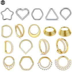 1Pc Titanium Heart Star Hinged Segment Nose Ring Septum Clicker Hoop Daith Ear Cartilage Tragus Helix Piercing  Jewelry