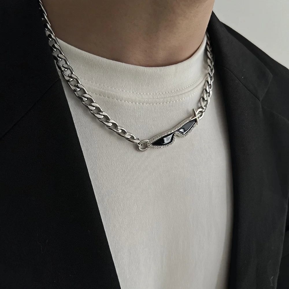 Hip-Hop-Imitation-Sonnenbrille für Männer, Choker, Retro-Silberfarbene Kubanische Kettenhalskette, Modisches Design-Schmuckstück, Trendige Accessoires – Detail 3
