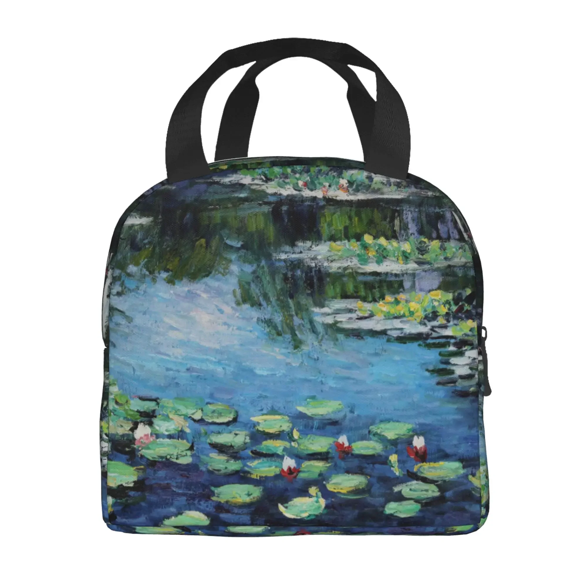 Monet Art Painting Lotus Flowers Lunch Bag Small for Men Women Kids Outdoor Picnic Work School Lunch Box Bag Insulated Gift