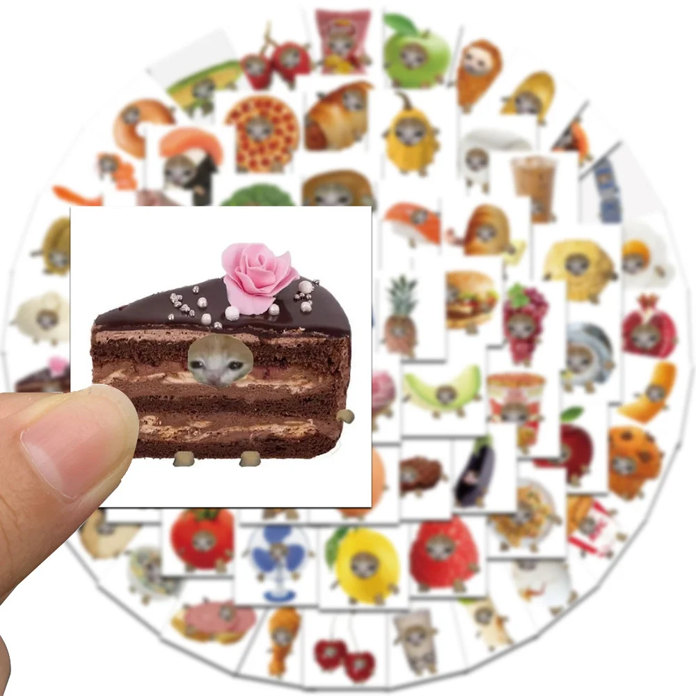 69PCS Funny Meme Cat and Food Cute Graffiti Stickers for Toy Luggage Laptop Ipad Skateboard Phone Car Stickers