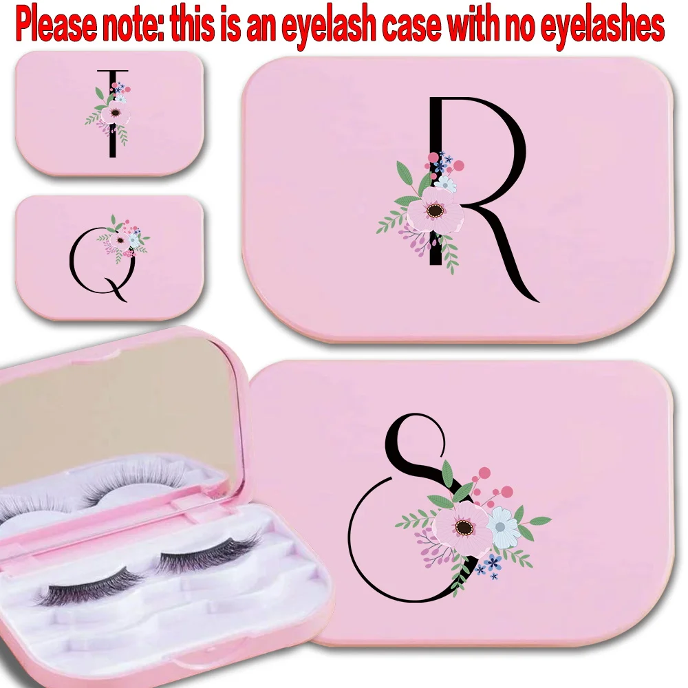 Pocket Plastic False Eyelashes Case With Mirror Three Layer False Eyelash Box Travel Accessories Flower And Black Letter Pattern