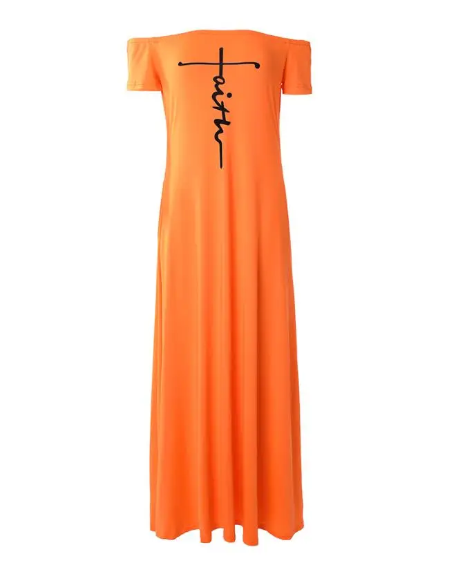 

Women's Versatile Graphic Print Maxi Dress Off Shoulder Detail and Pocket Design Comfortable Dress