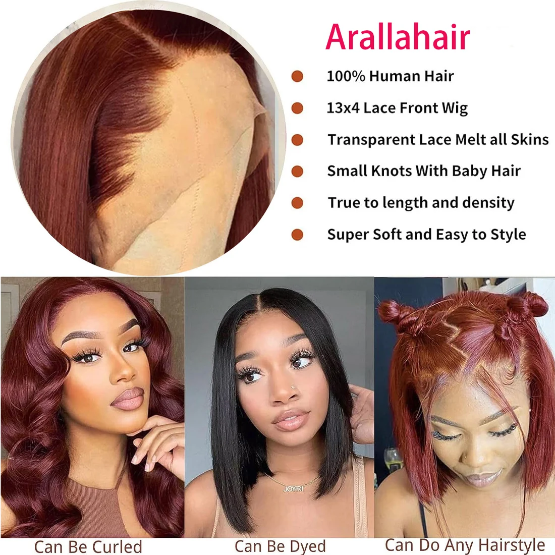 Perruque Bob Full Lace Wig 613 naturelle, cheveux lisses, brun roux, 13x4, grade 12A, densité 180%