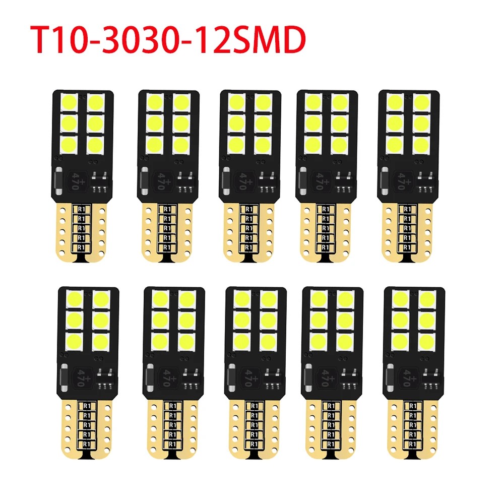 

12V Canbus T10 W5W 194 501 Car LED Interior Instrument Lights Bulb for Car Auto 12SMD Clearance Lamps White 3030 T10 canbus