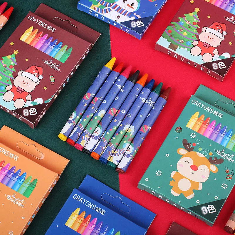 96 pcs(12 Boxes) Christmas 8 Color Crayons Set Coloring Graffiti Art Brushes Elementary School Paintings Set Christmas Gifts