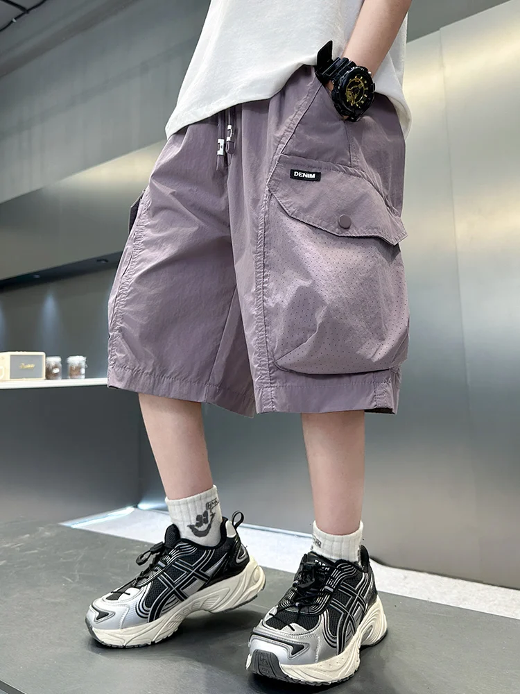 

Boys Summer Thin Spor Casual orts Five-Quarter Length Youth Active Wear Loose Fit Straight Leg Pants for Middle And Big Kids
