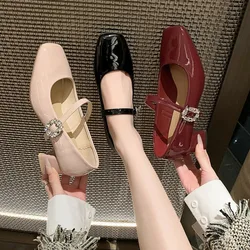 Red Mary Jane Women Pumps Thick High Heels Shoes Female Lolita Square Toe Shoes Fashion Party Leather Woman Shoes 2024 New