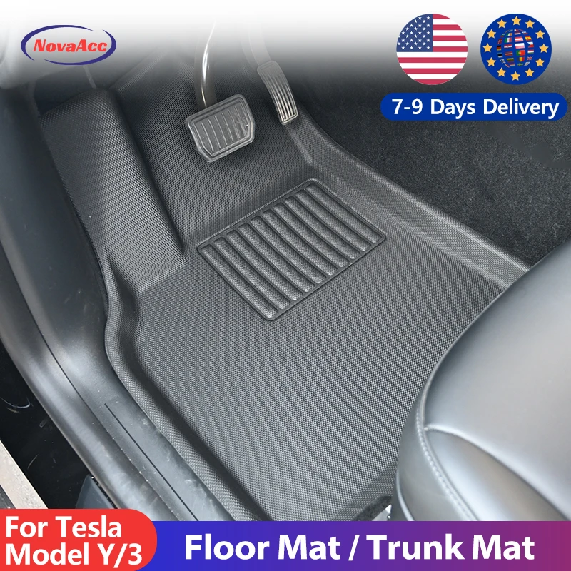 NovaAcc For Tesla Model Y 3 Floor Mat Trunk Luggage Mat LHD 2021 to 2024 New Highland Left Rudder Four Seasons Floor Liner 