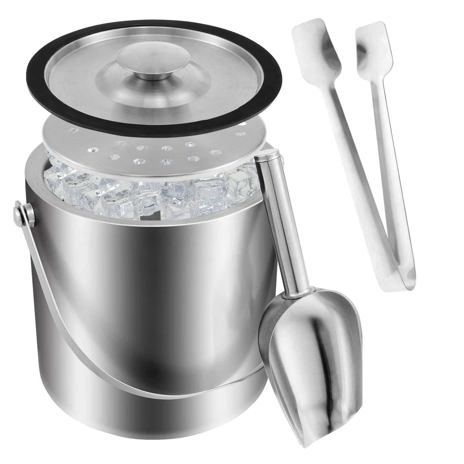 

2L Ice Bucket with Handle Double Wall Insulated Ice Buckets Container Stainless Steel Ice Cube Bucket for Cocktail Bar Parties
