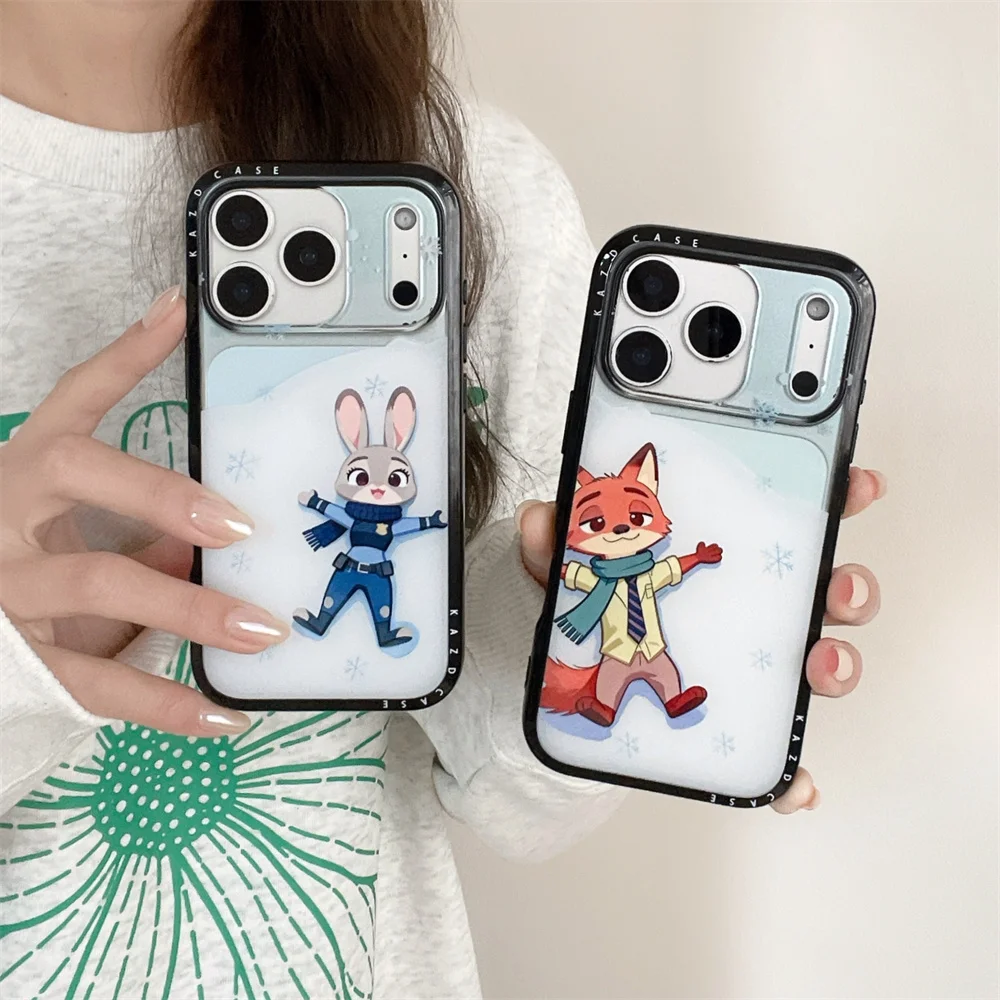 

Winter Snowflake Scarf Fox Rabbit Phone Case for iPhone 17 Pro 15 14 16 Pro Max Cover Cute Cartoon Fundas Shockproof Back Cover