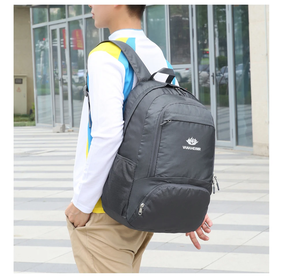 23l packbarer Rucksack faltbare ultraleichte Outdoor-Reisetasche großer zusammen klappbarer Rucksack Wander reise rucksack Bergsteiger-Tages rucksack Geringes Gewicht hohe Kapazität Wasserabweisendes Gewebe Top Punc – Detail 17