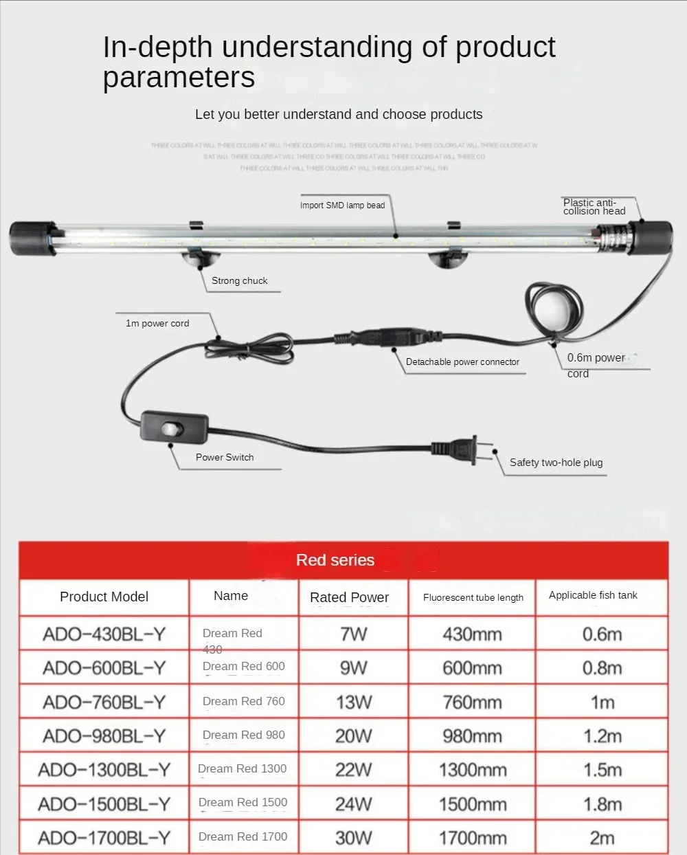 Aquarium LED Light Bar Multi Color Fish Tank Light 36/48 Inch Submersible LED Aquatic Grow Lamp Enhance Fish Hair Color Reef LED