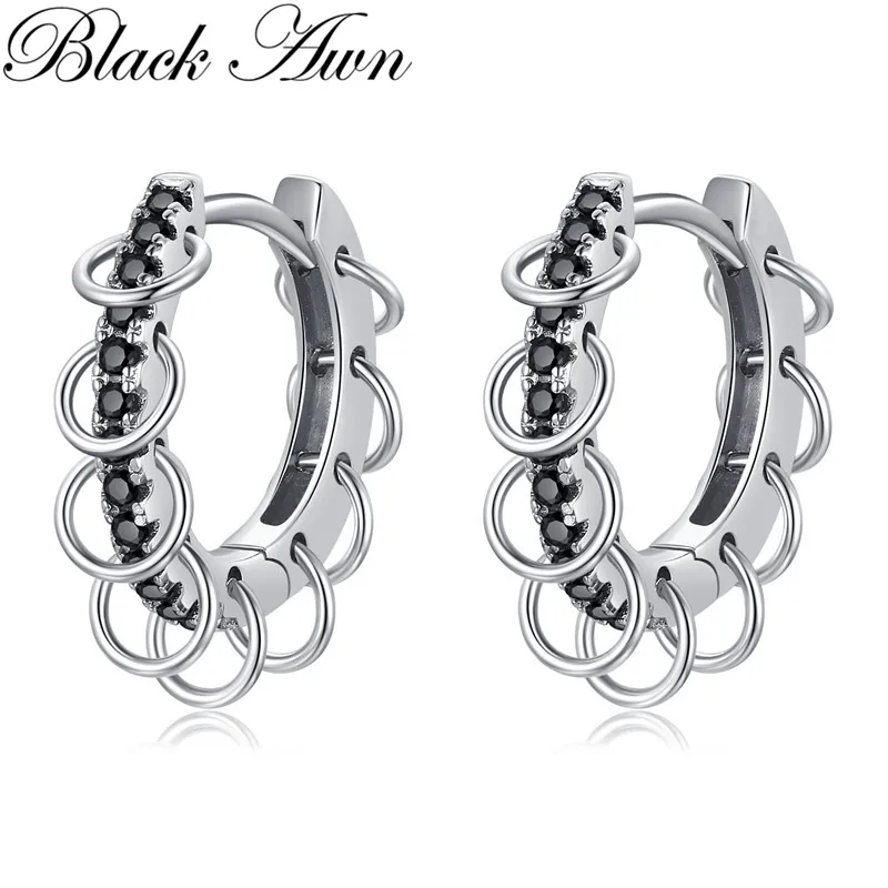 Black Awn 2023 New Hoop Earrings for Women Classic Silver Color Trendy Spinel  Fashion Jewelry I254