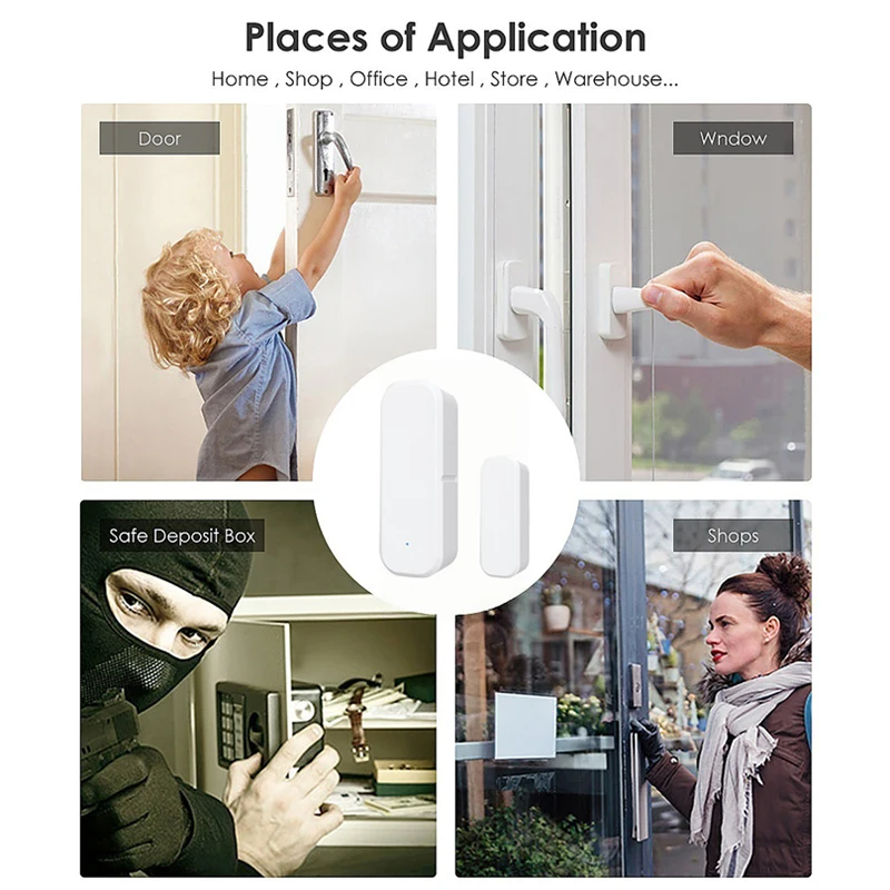 Tuya Smart WiFi Window Door Sensor Intelligent Home Open Close Detector Household Security Alarm System With Mobile Phone APP