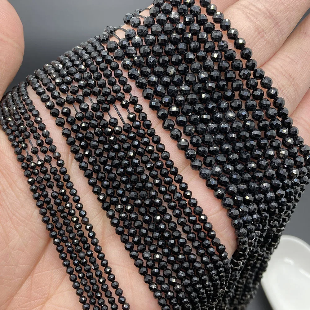 2mm 3mm 4mm Schwarzer Turmalin Facettierter runder Stein Natürlicher Kristall Energie Lose Edelstein für DIY Männer Frauen – Detail 5