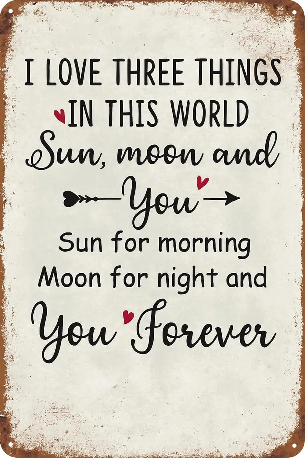 Love Sign for Home Decor, Vintage Living Room Wall Art for Her/Him, I Love Three Things Sun Moon and You Metal Tin Sign for Vale