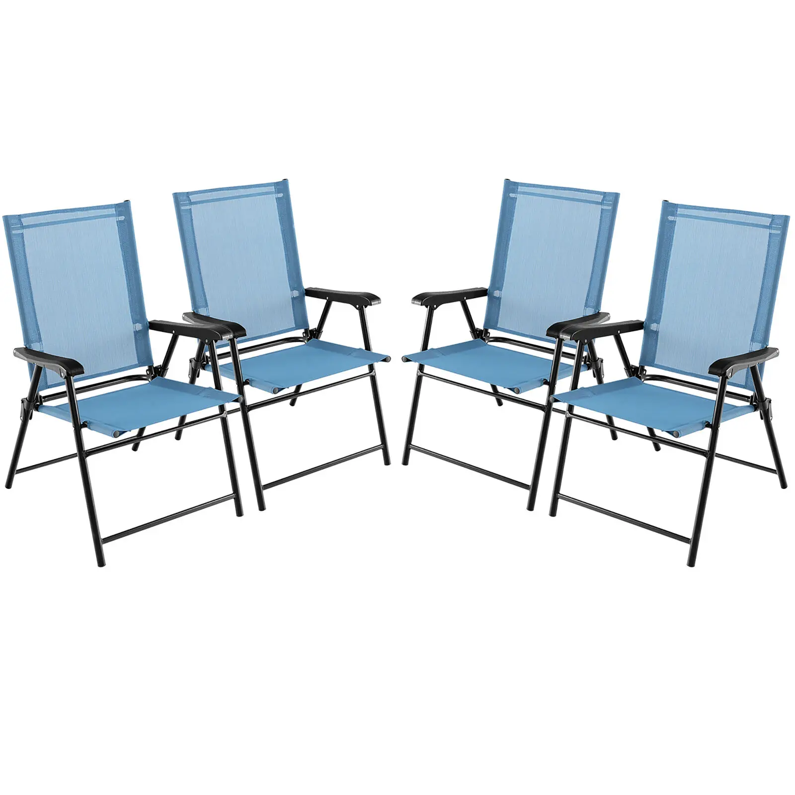 

Set of 4 Patio Folding Chairs Outdoor Portable Pack Lawn Chairs w/ Armrests Blue