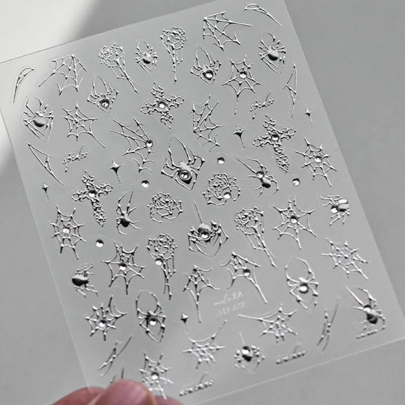 1 pieza 5D telaraña pegatina para uñas Cruz plata blanco negro brillo transparente Diamante de imitación Rosa autoadhesivo pegatina artística para uñas