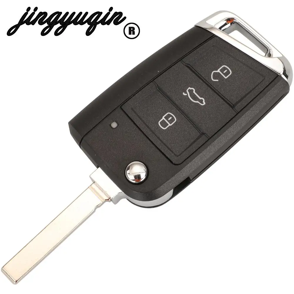 jingyuqin 3 Buttons Flip Car Remote Key Shell auto Case For VW Golf 7 Sportsvan GTI MK7 Skoda Octavia A7 Seat HU66/ HU162t Blade