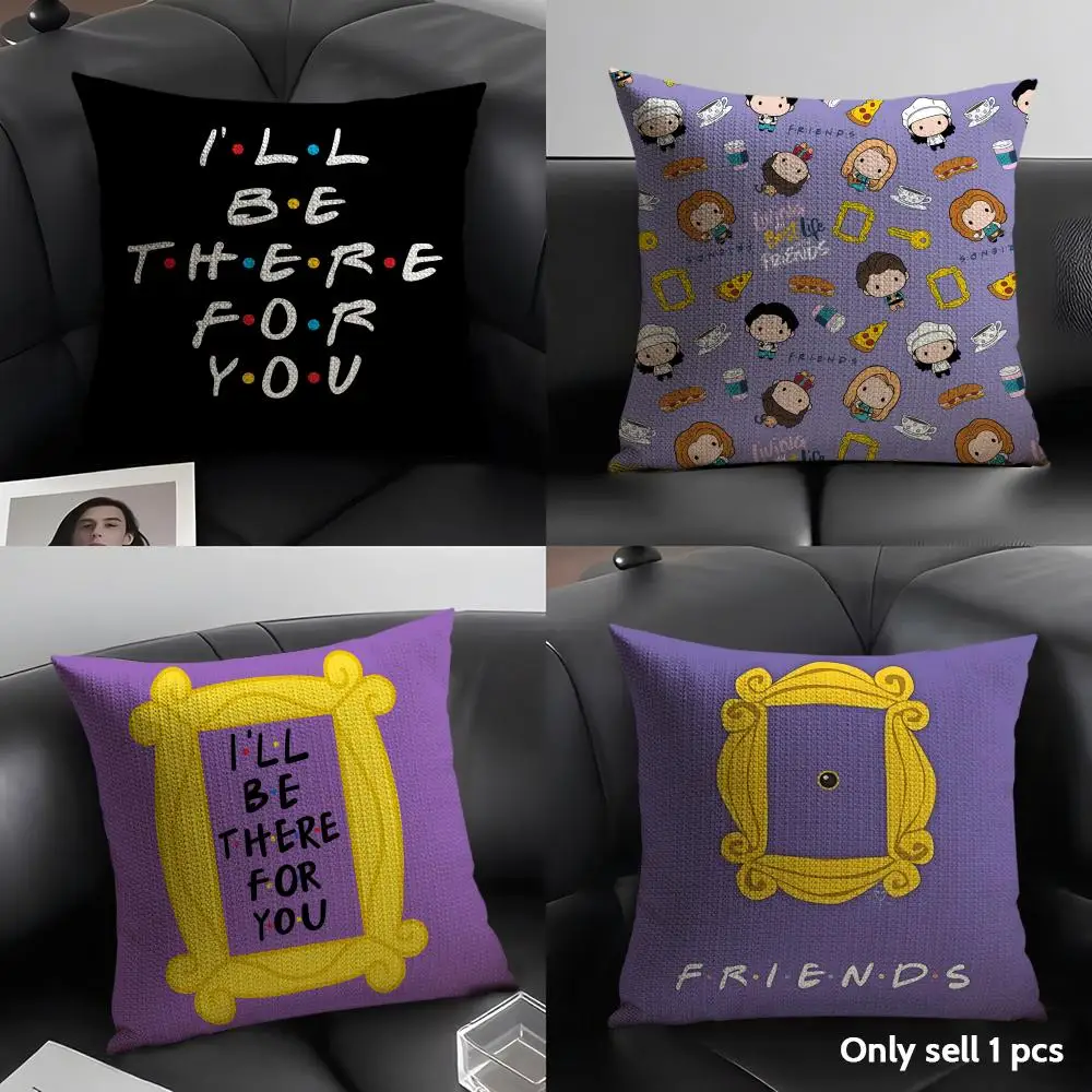 Classic F-Friends TV Show Cushion Cover Natural Linen Organic Fabric Double-Sided Printing Sofa Home Decor Gift Pillow Case