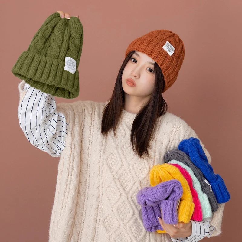 Multi-color Twisted Applique Woolen Hat Female Autumn Winter Student All-match Warm Knitted Hat