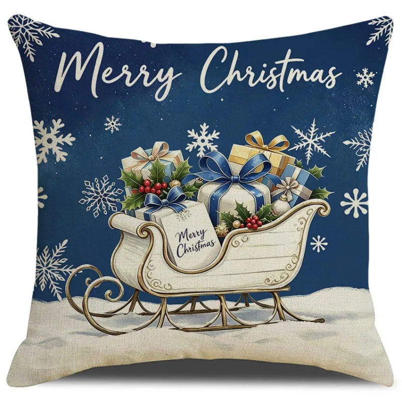 Christmas Pillow Covers 45x45cm Set of 4 Farmhouse Throw Pillow Covers Winter Holiday Linen Cushion Case for Home Sofa Couch