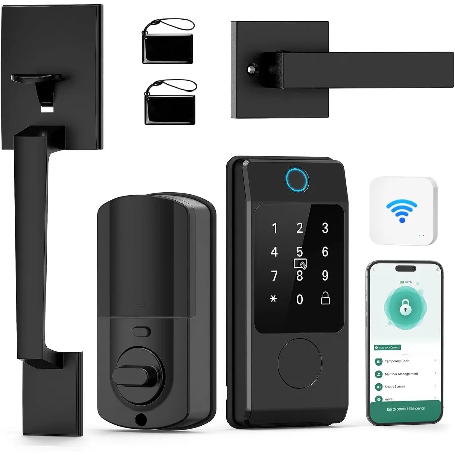 

Комплекты умных дверных замков с Wi-Fi и ручкой, бесключевой доступ по отпечатку пальца и смарт-клавиатурой, с рычажными ручками, электронным экраном и Wi-Fi для ворот