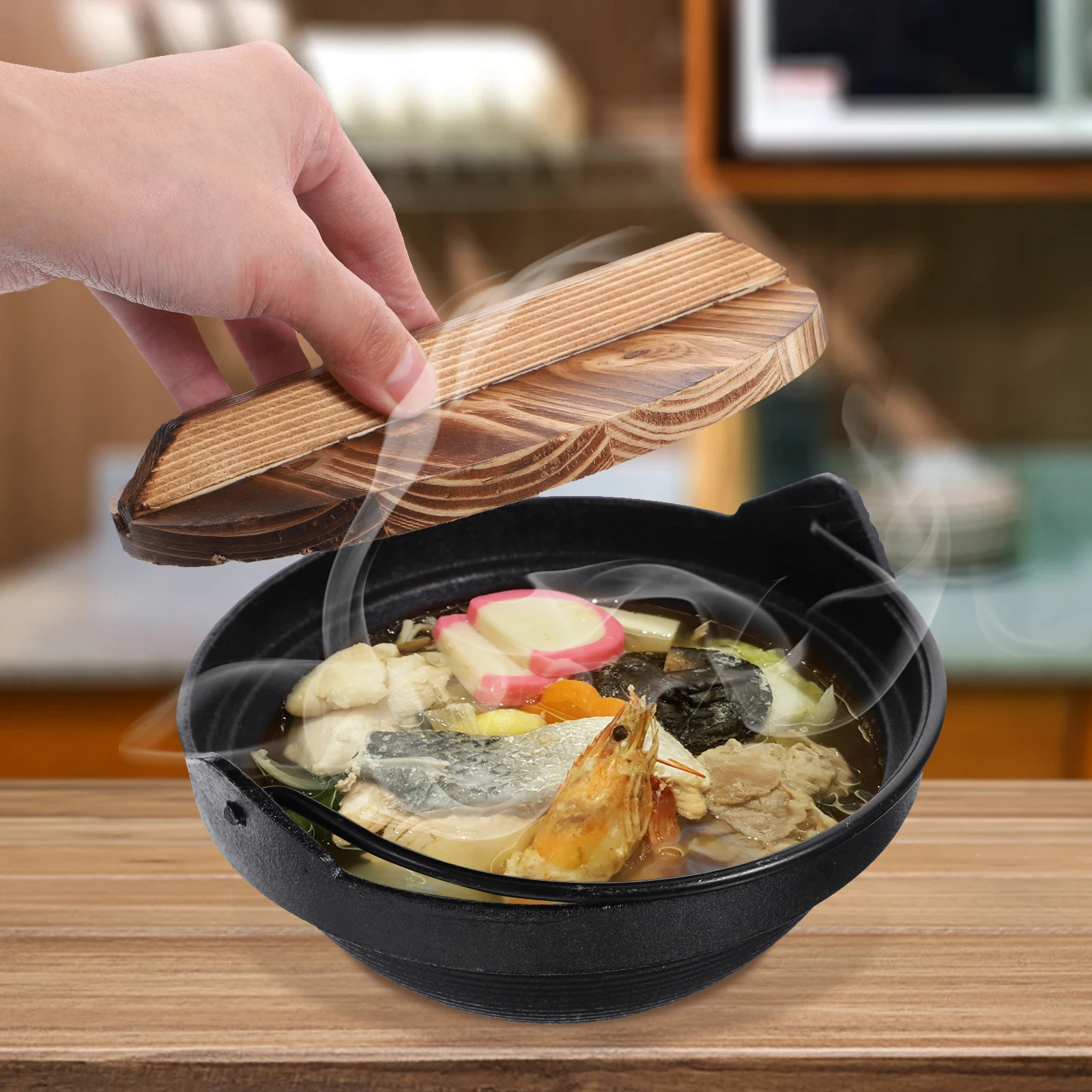 

1 set Cast Iron Sukiyaki Pot Japanese Style Hotpot Rustproof Non-Stick Cooking Pot for Soup Ramen Rice Camp Stewpot