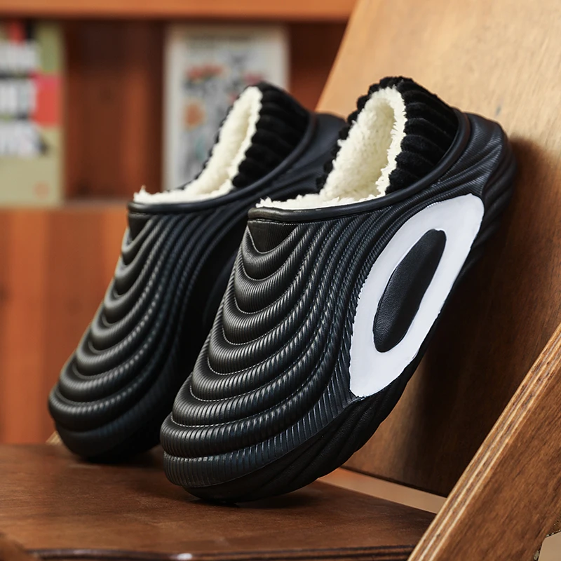 Winter Waterproof Fleece Lined Cotton Slippers for Couples,Warm Outerwear Sneakers,men and Women Home Cotton Shoes Plush Slipper