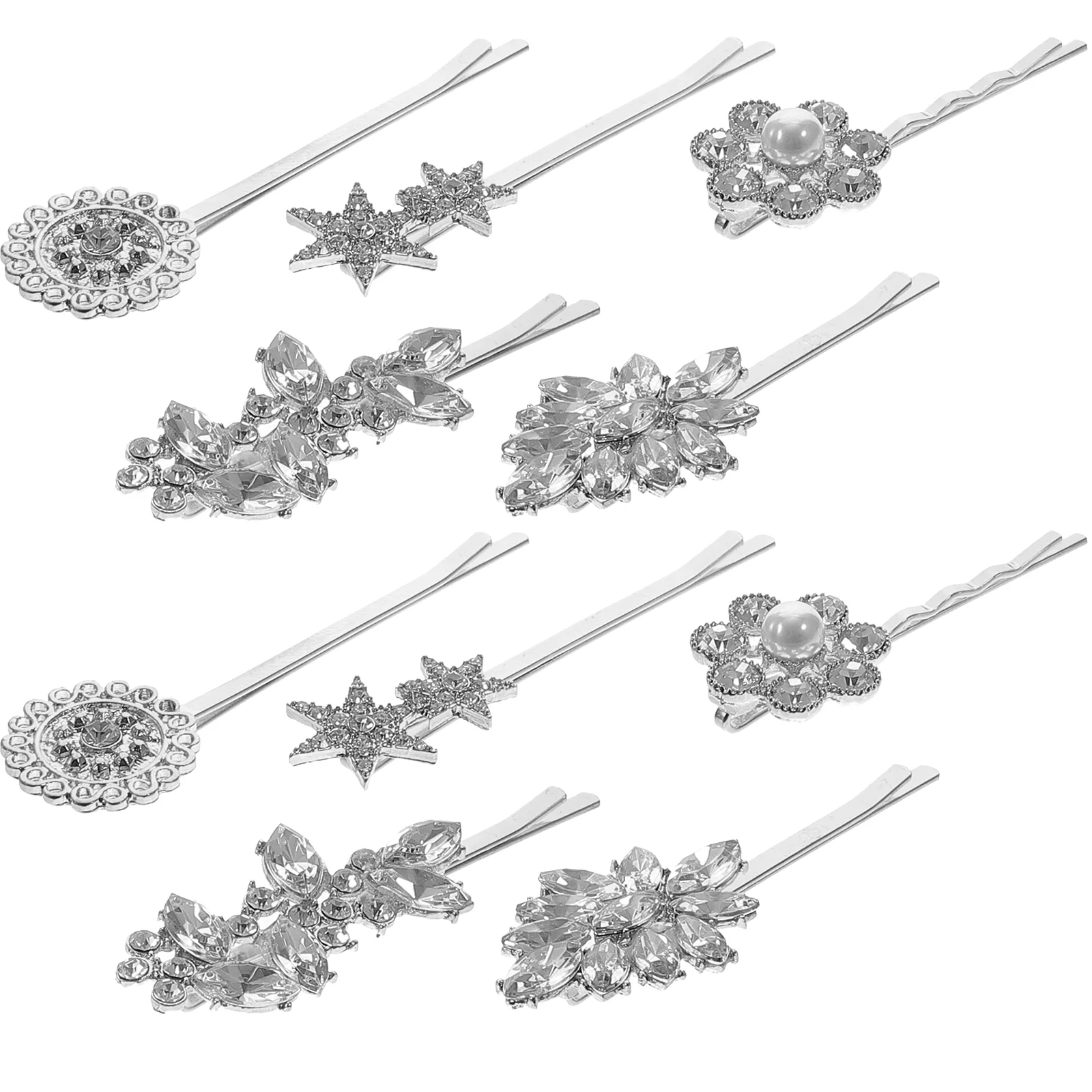 10 Pcs Diamond-studded Slot Jacket Women's Hair Jewelry Clips for Thick Bobby Pin Alloy Barrette Rhinestone