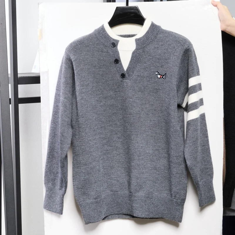 Designer Original Herbst Herren Langarm-Pullover Gestricktes Hemd Klassischer V-Ausschnitt Stickerei Täglicher Old Money Style Herrenpullover – Detail 10