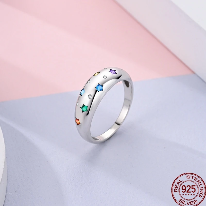 925 Sterling Silver Ring Colored Zircon Love Heart Stackable Women\'s Original Wedding Rings Exquisite Jewelry Gift Anniversary