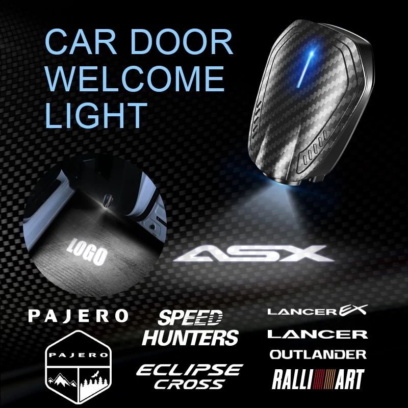 Luces de bienvenida de cortesía para puerta de coche Mitsubishi Ralli Art Lancer EX Pajero Outlander ASX Eclipse Cross Logo USB LED HD, 2 uds.