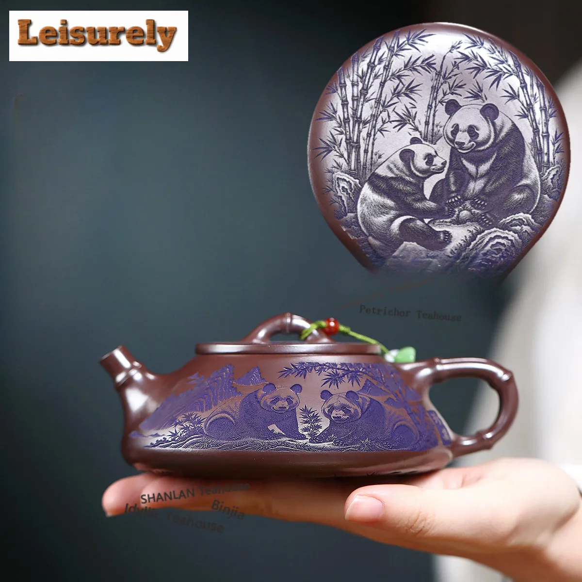 

260ml Yixing Purple Clay Teapot Handmade Panda Stone Scoop Pot Raw Ore Stone Red Mud Tea Infuser Kettle With Filter Zisha Teaset