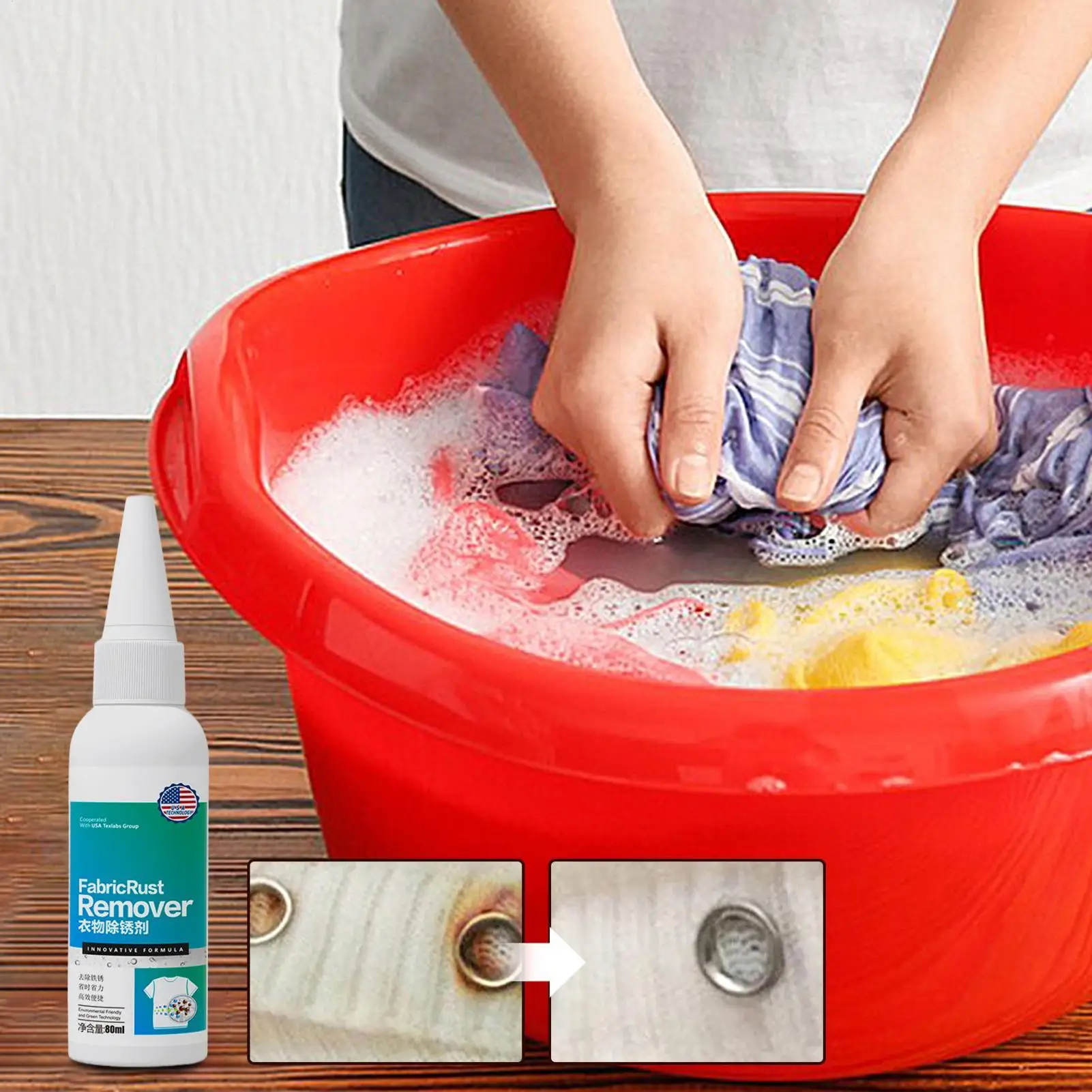 Détachant rapide et pratique pour les taches de rouille sur les tissus, solution professionnelle pour nettoyer les vêtements et les tapis