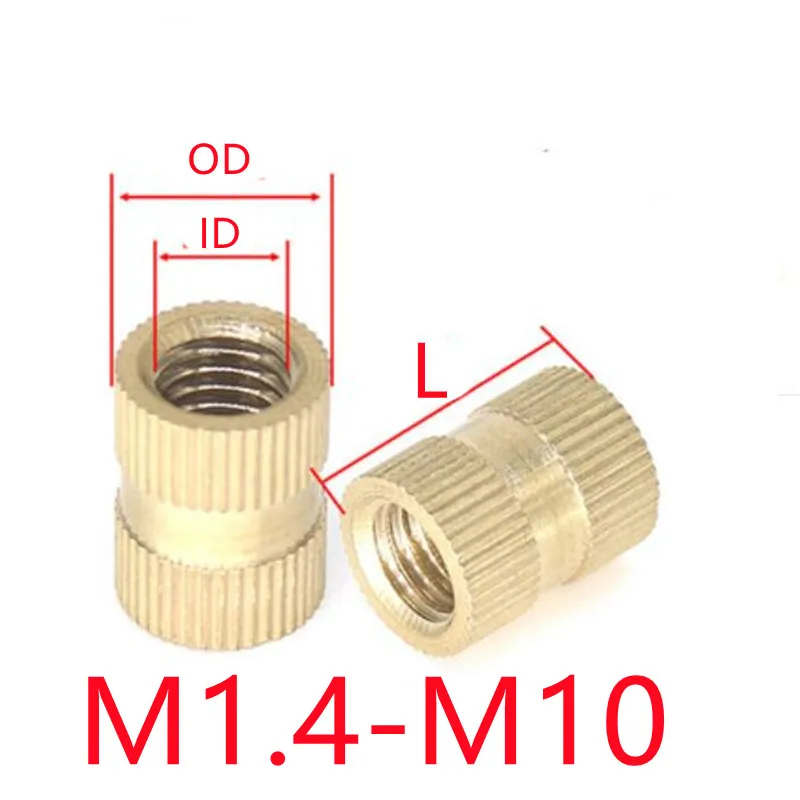 10-100pcs Brass insert nut  m1.6 M2 M2.5 M3 M4 M5 m6 m8 m10  knurled round  injection moulding insert nuts