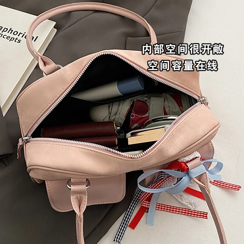 Richme Fashion Women Shoulder Bags Lace Ribbon Bow Handbags Female Individuality Luxury Designer PU Daily Commute Bolso Mujer